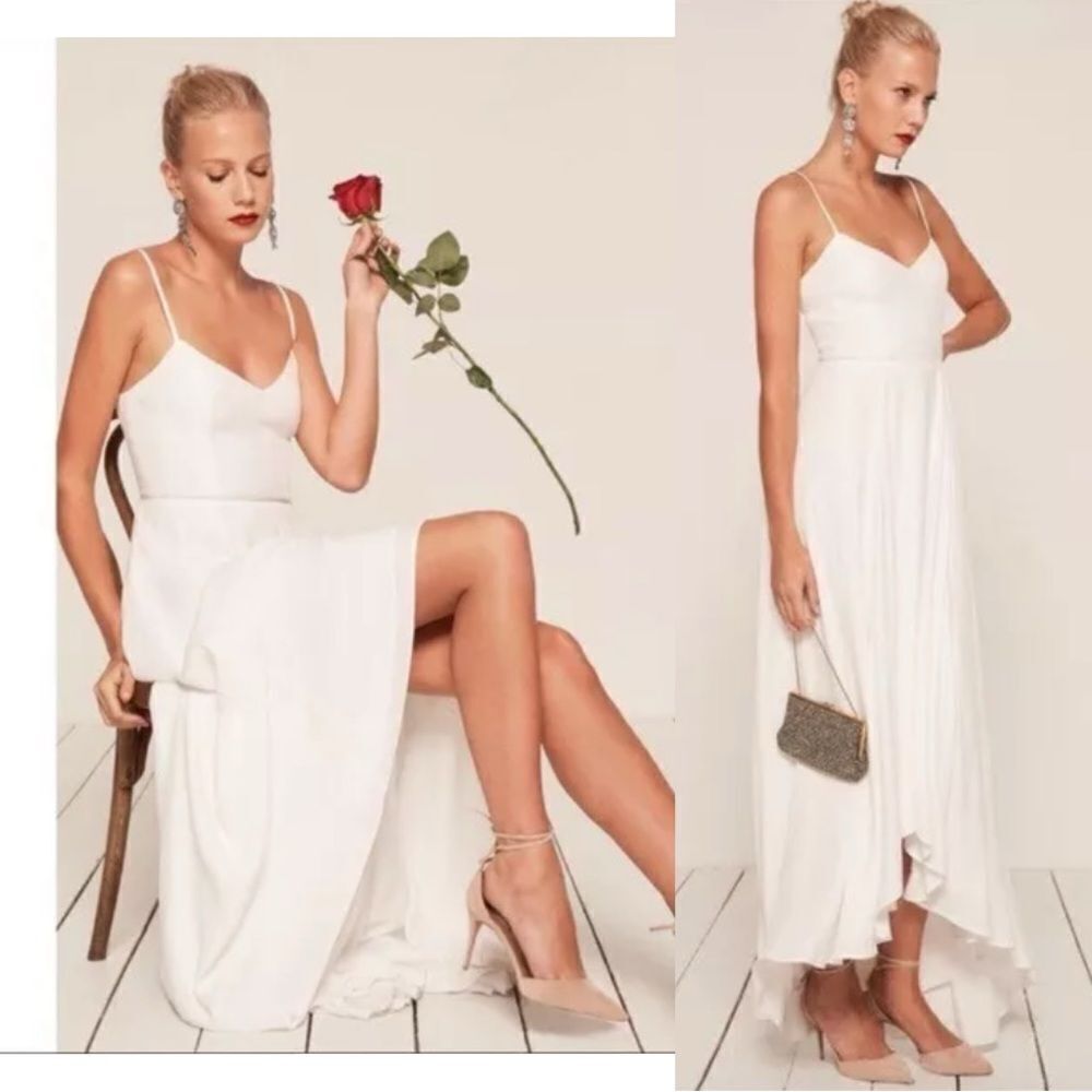 Reformation Sorrento Midi White Dress High Low Size 0